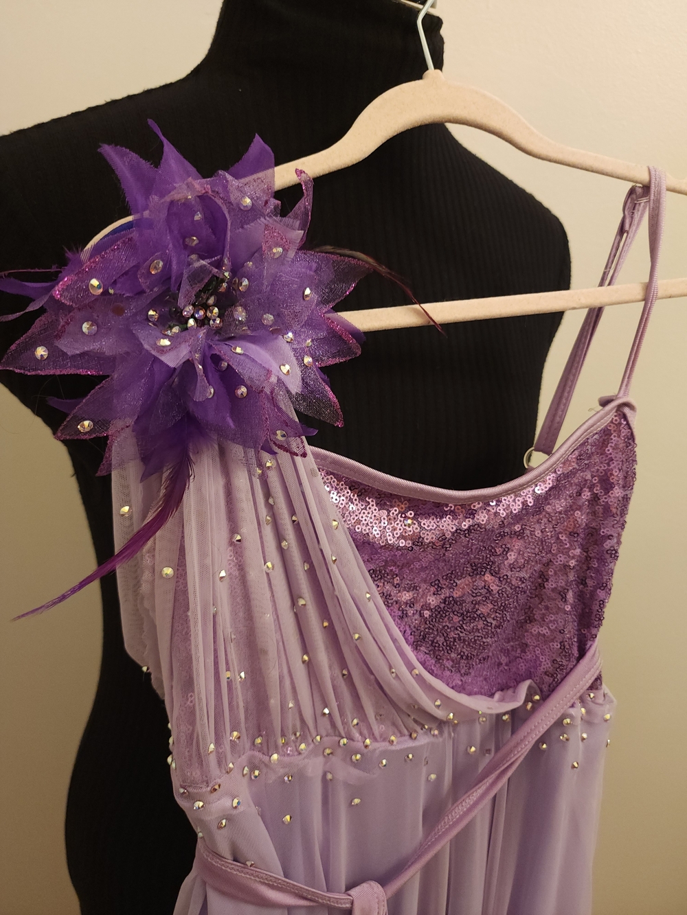 Girls Lavender Dance Costume With Rhinestones - Picture 3 of 5
